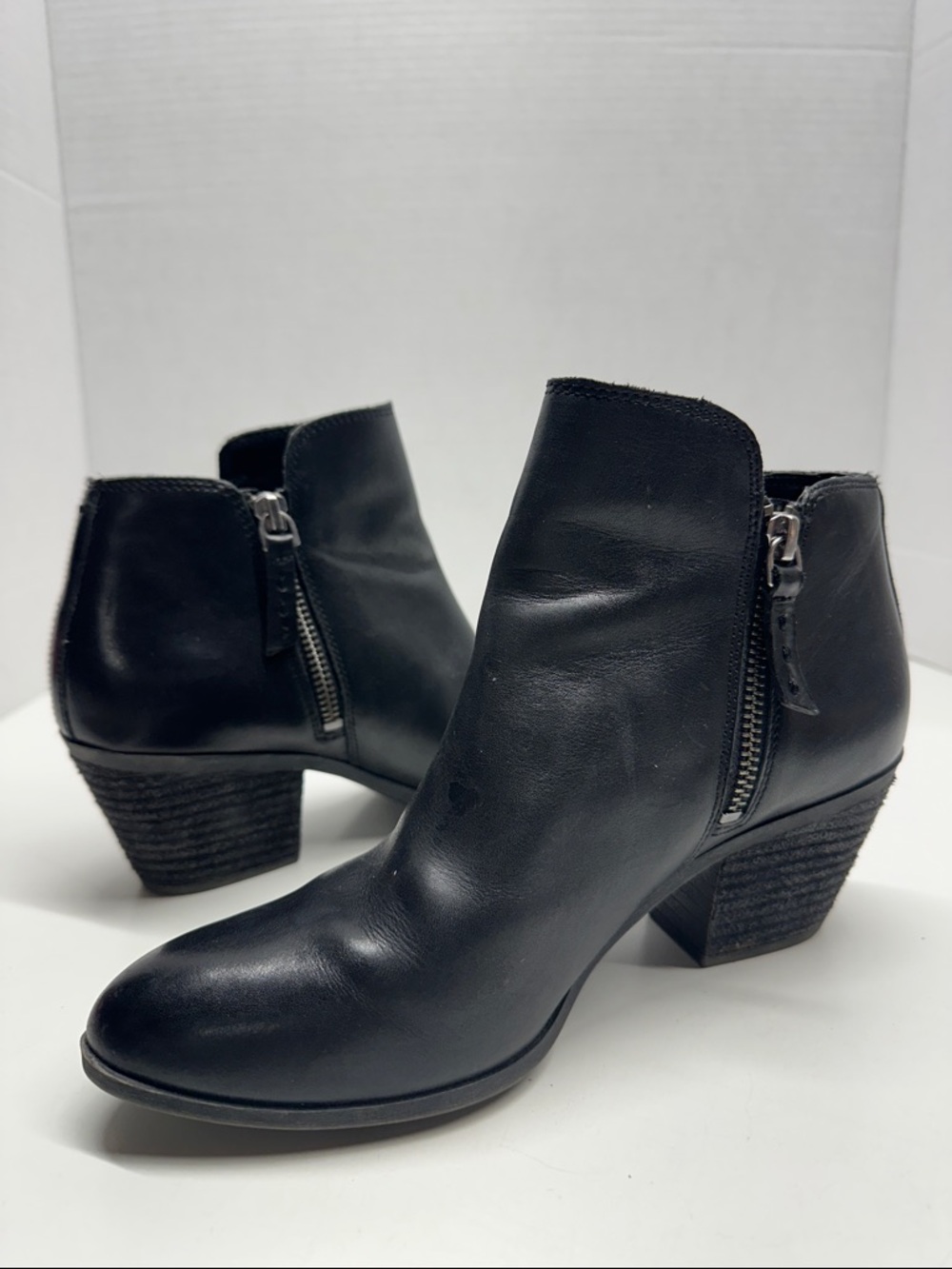 Frye Judith Ankle Boots Booties Block High Heeled Double Zip Up Black Size 7